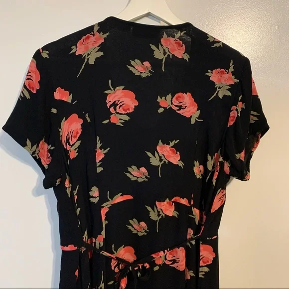 Indira L rayon midi dress ditzy floral flowers roses button front lined soft - Picture 10 of 14